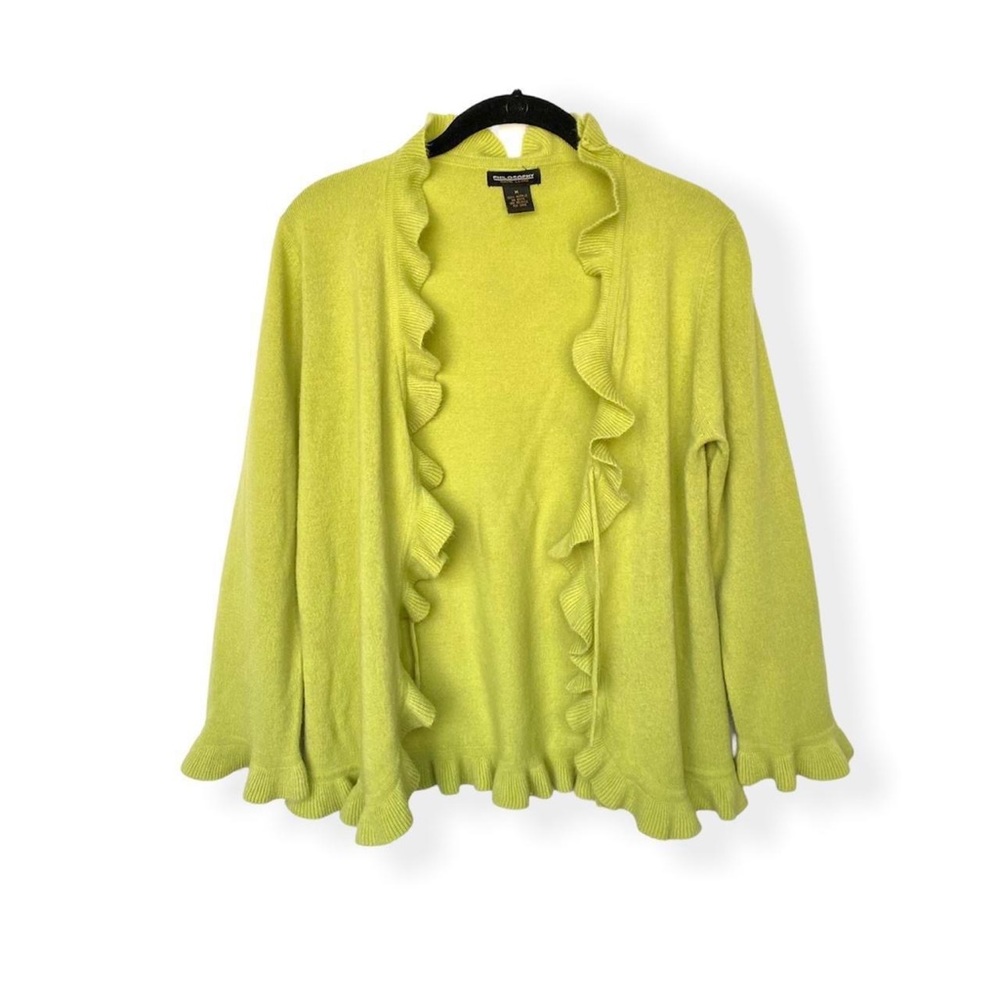 Vintage ruffled front tie lime green cardigan! - medium